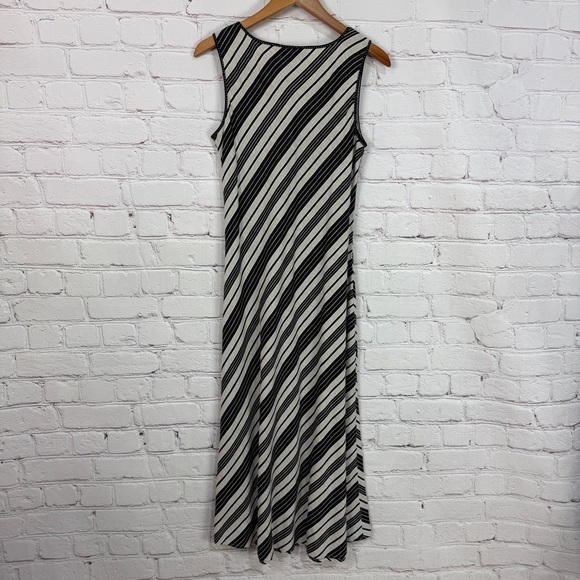 Vintage linen Y2K Striped Black taupe Sleeveless Dress y2K 90’s maxi size vacay - Picture 6 of 7